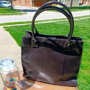 Lancome Brown Faux Snakeskin Paris Tote Shopper